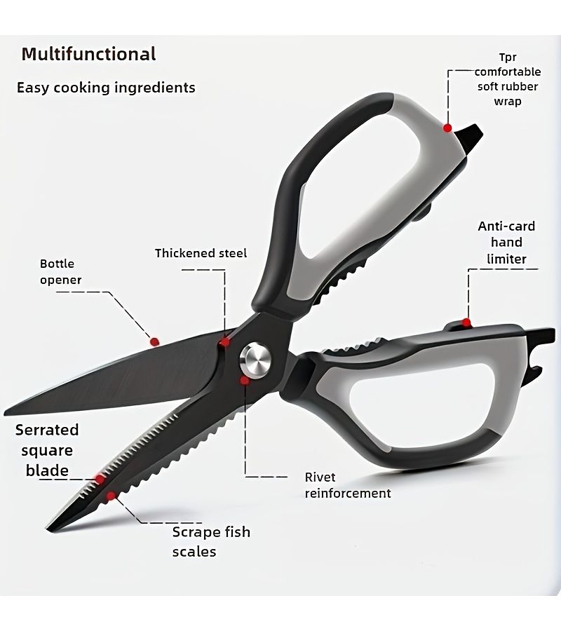 Black Blade Japanese Multifunctional Kitchen Shears 2025 TPR Soft Grip Handle - Image 5