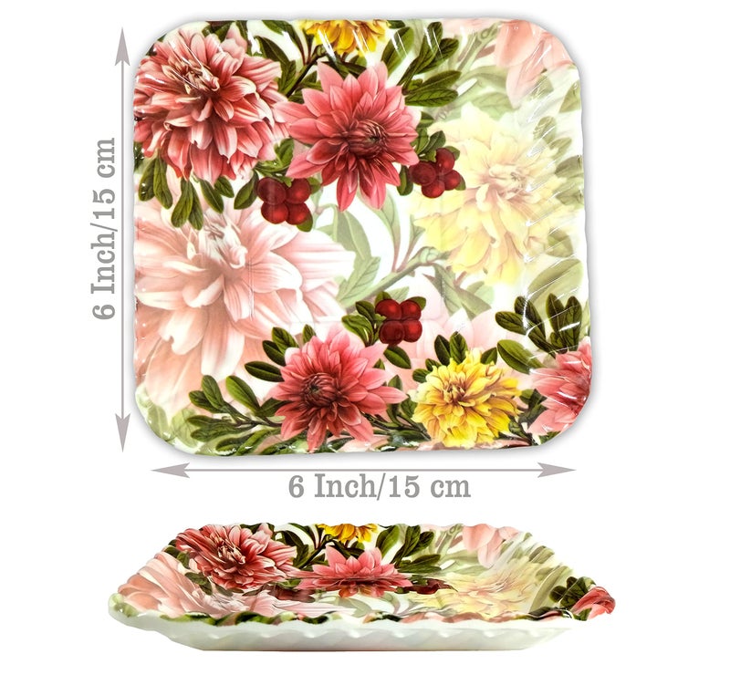 BHOJANWARE Set of 6 Melamine Square Snack Quarter Plates (Size-6 Inch / 15 CM) - Perfect Addition to Your Kitchen Utensils and Plates Collection. - Image 2