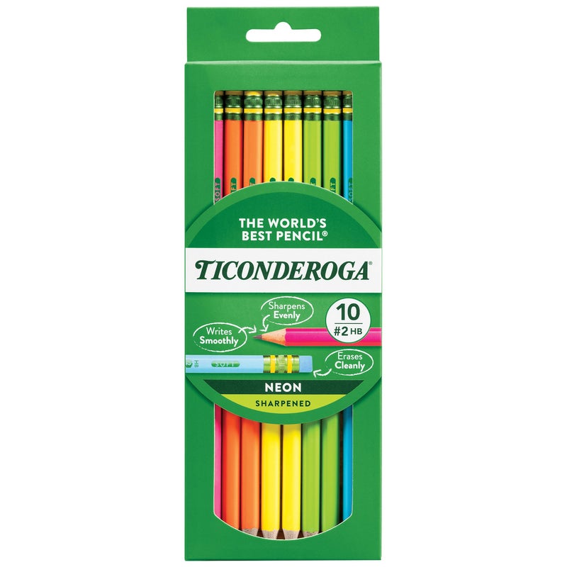 Ticonderoga Wood-Cased Pencils, Pre-Sharpened, #2 HB Soft, Neon Colors, 10 Count - Image 1