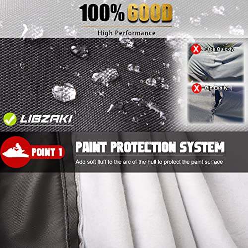 LI LIBZAKI LIBZAKI Jet Ski Cover PWC Cover 2-3 Seats Heavy Duty Waterproof 600D UV Resistant Fits for Yamaha Sea-Doo Kawasaki up to 112~135" Gray/Black - Image 3