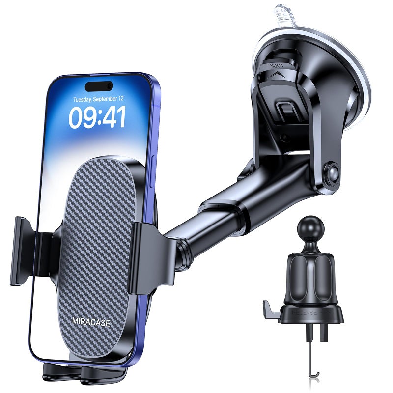 Miracase Phone Holders for Your Car, Universal Car Phone Holder Mount for Car Dashboard Air Vent Windshield, Hands Free Cell Phonen Car Mount Compatible with iPhone Android and All Smartphones - Image 1