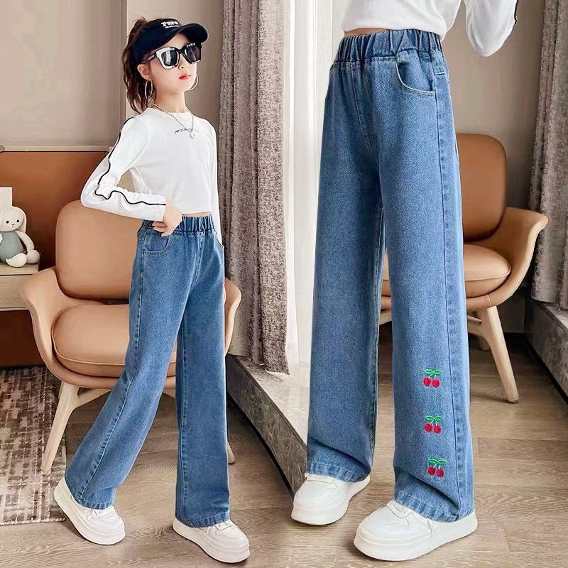 Girls Autumn New Wide Leg Pants Children'S Wear New Trousers Straight Leg Pants Big Children Korean Jeans - Image 3