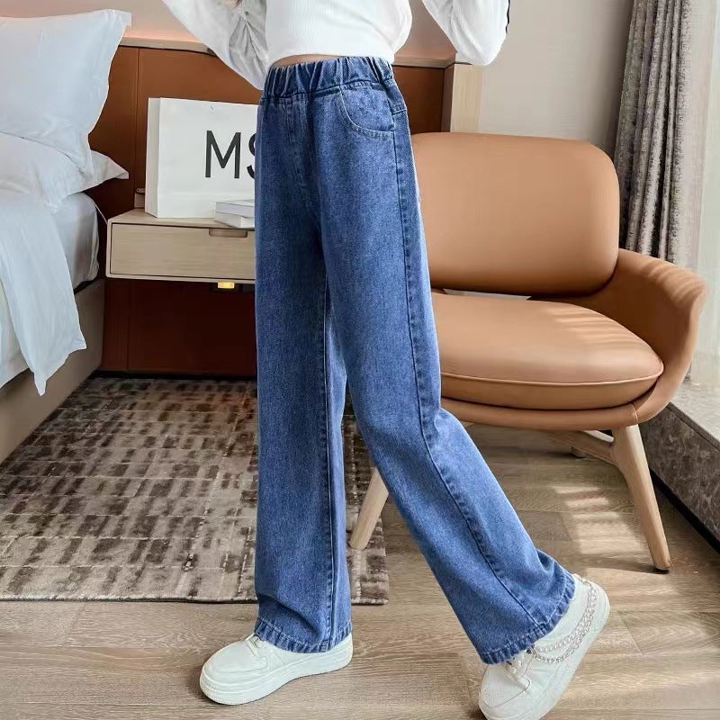 Girls Autumn New Wide Leg Pants Children'S Wear New Trousers Straight Leg Pants Big Children Korean Jeans - Image 5