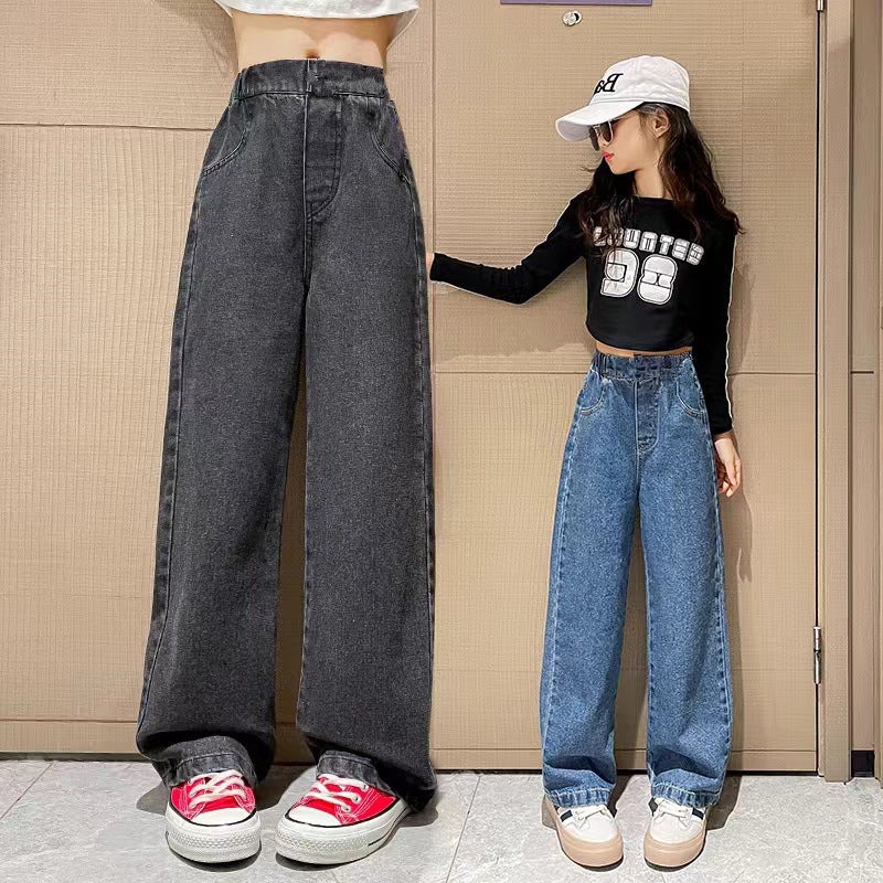 Girls Autumn New Wide Leg Pants Children'S Wear New Trousers Straight Leg Pants Big Children Korean Jeans - Image 2