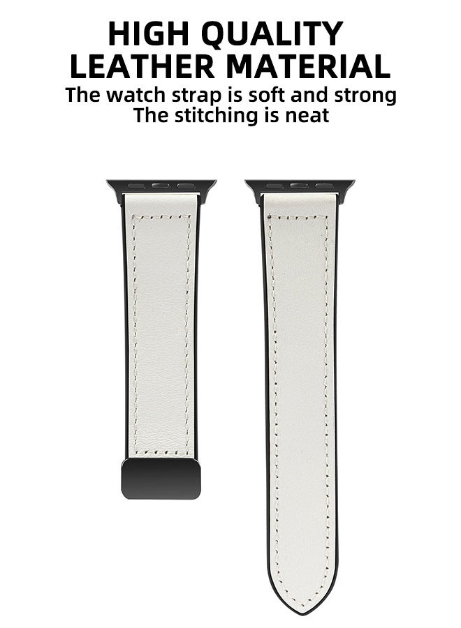 Charlam Magnetic Leather Watch Band Compatible With Apple Watch Band 42mm 44mm 45mm 46mm 49mm, Suitable For Men And Women, Top-Grain Genuine Leather Wristband For Iwatch Series 10 9 8 7 6 5 4 3 Ultra 2 1 Se - Image 2