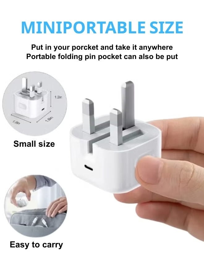 شاحن جداري صغير الحجم بقوة 35 واط بمنفذ USB-C مزود بقابس بريطاني وكابل شحن سريع - محول طاقة عالمي للهواتف الذكية والأجهزة اللوحية وأجهزة الكمبيوتر المحمولة وغيرها من أجهزة USB-C، حل شحن موثوق وسهل الحمل - Image 2