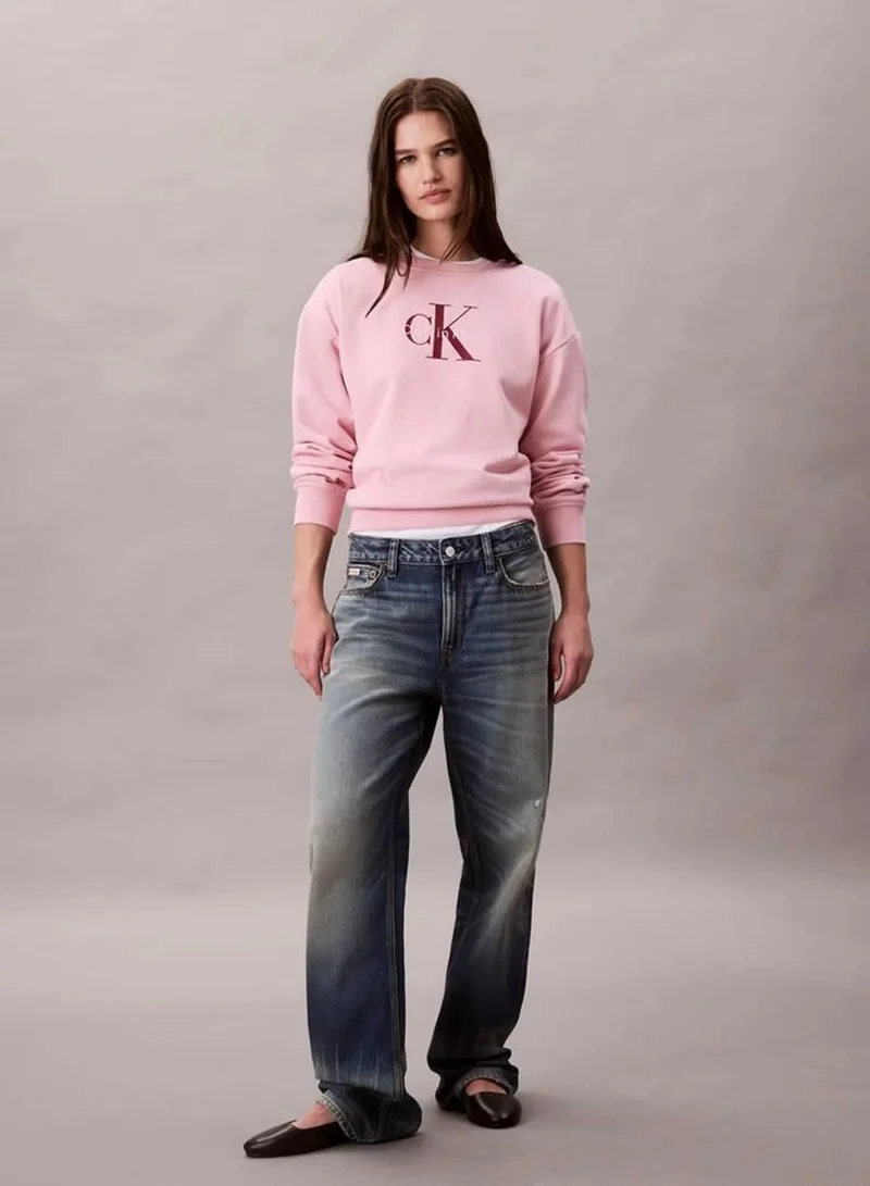 Calvin Klein Jeans Pink Nectar Cropped Monogram Sweatshirt for Women | Best Price UAE