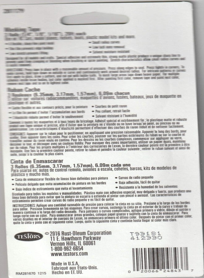 Testors Testor Masking Tape 3 Rolls 20 ft Each Sizes 0.062in 1.57mm,0.125in 3.17mm, 0.25in 6.35mm - Image 2
