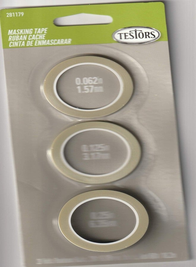 Testors Testor Masking Tape 3 Rolls 20 ft Each Sizes 0.062in 1.57mm,0.125in 3.17mm, 0.25in 6.35mm - Image 1