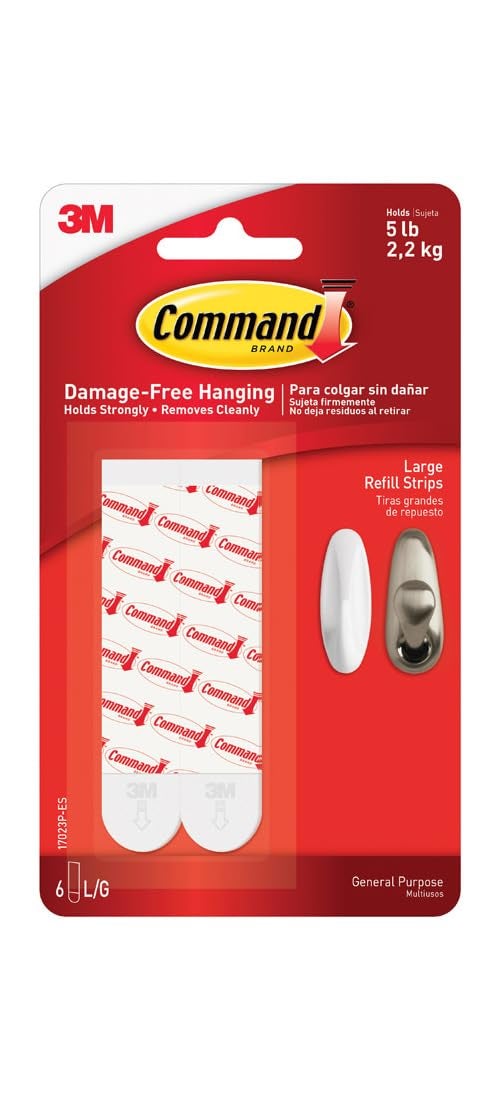 Command Large Refill Adhesive Strips, Damage Free Hanging Wall Adhesive Strips for Large Indoor Wall Hooks, No Tools Removable Adhesive Strips for Living Spaces, Six White Command Strips - Image 3