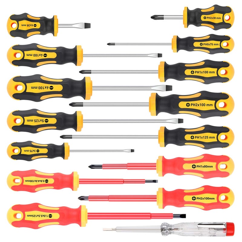 Amartisan 15Piece Magnetic Screwdrivers Set 5 Phillips Slotted Tips and Insulated Screwdriver Set 1000VProfessional Cushion Grip