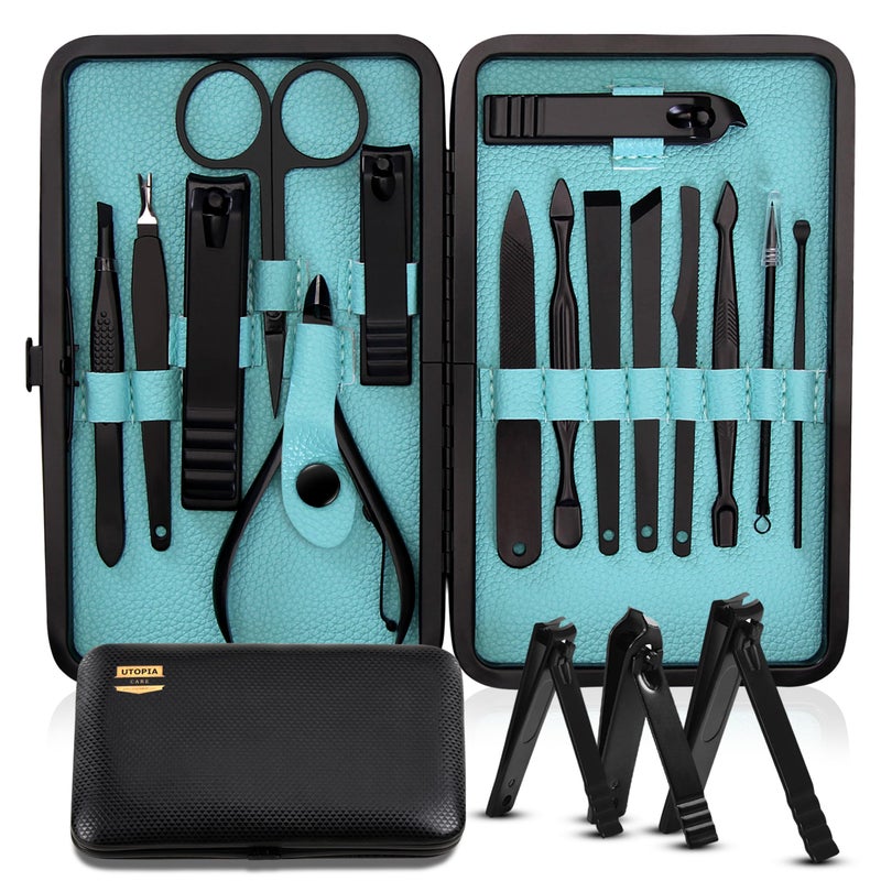 Utopia Care Nail Clippers Professional Nail Kit or Manicure Kit for Women and Men, Stocking Stuffers or Groomsmen Gifts 16Pcs Pedicure Set for Fingernail, Toenail Clippers with Travel Case - Image 1