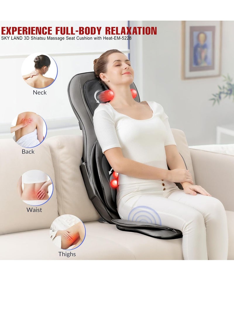 Sky Land 3D Shiatsu Massage Seat Cushion with Heat | Adjustable Neck, Back & Lumbar Massager | 2D/3D Kneading, Rolling, Air Compression & Vibration | Full Body Relaxation for Home & Office | EM-5228  - Image 2