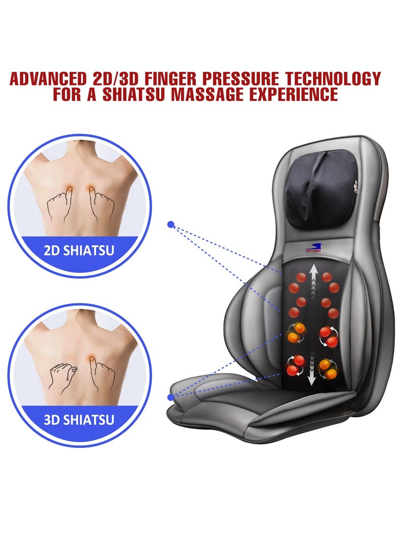 Sky Land 3D Shiatsu Massage Seat Cushion with Heat | Adjustable Neck, Back & Lumbar Massager | 2D/3D Kneading, Rolling, Air Compression & Vibration | Full Body Relaxation for Home & Office | EM-5228  - Image 4