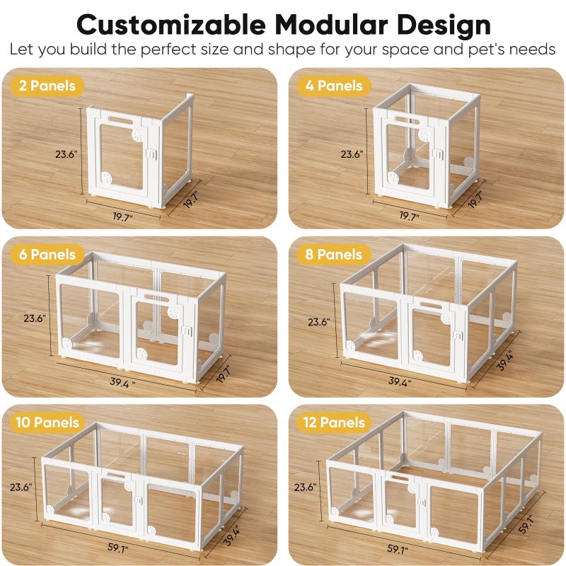 whiffee Clear Acrylic Dog Play Pen Indoors 24", 8 Panels Transparent Puppy Playpen with Door for Small Dogs Puppies, Modular Plastic Pet Playpen Cage Fence Crate for Cat Kitten Rabbit - Image 5