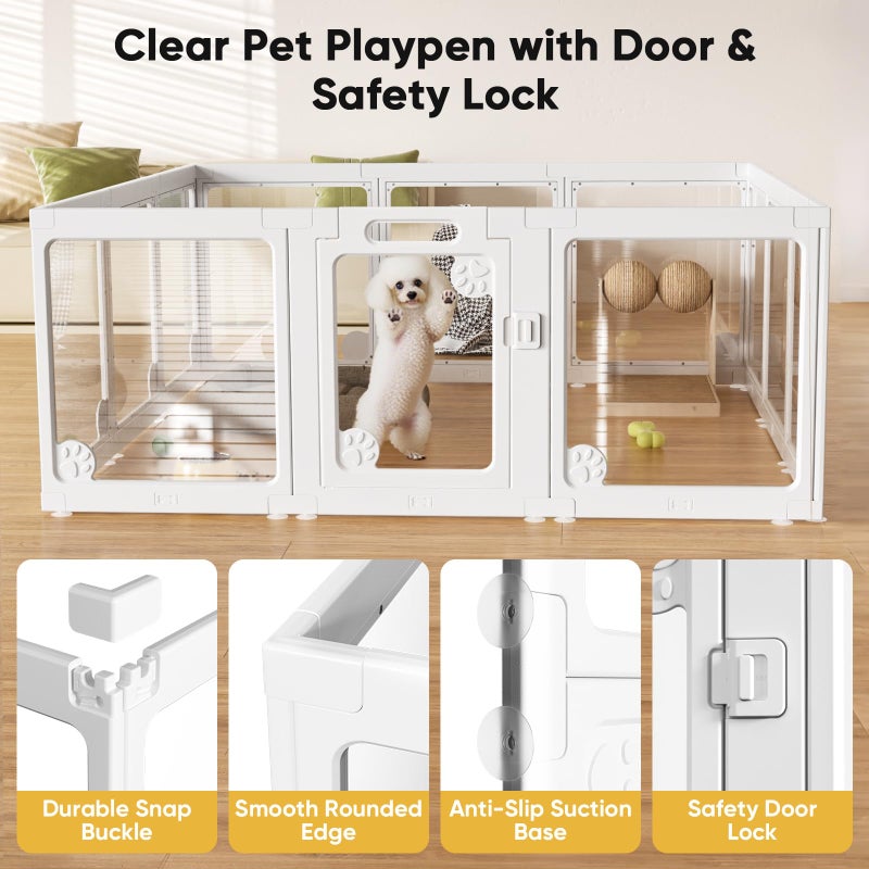 whiffee Clear Acrylic Dog Play Pen Indoors 24", 8 Panels Transparent Puppy Playpen with Door for Small Dogs Puppies, Modular Plastic Pet Playpen Cage Fence Crate for Cat Kitten Rabbit - Image 3