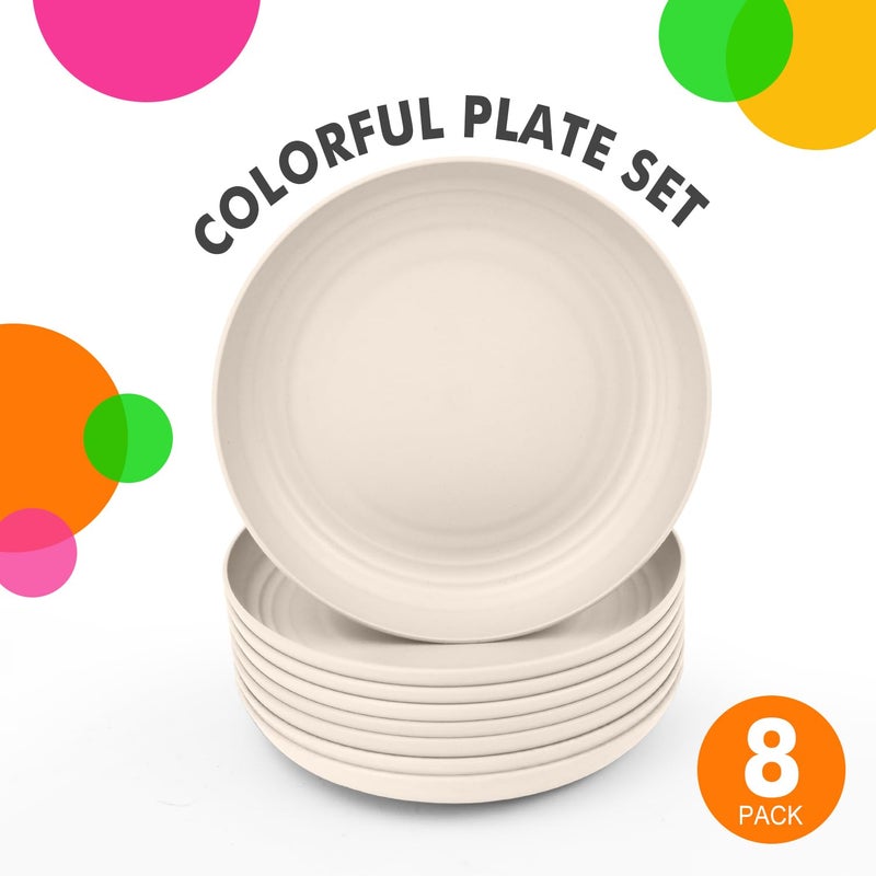 Homienly Wheat Straw Dinner Plates Set of 8, Unbreakable, Dishwasher & Microwave Safe, Modern Style, 9 inch, Beige - Image 4