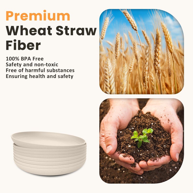 Homienly Wheat Straw Dinner Plates Set of 8, Unbreakable, Dishwasher & Microwave Safe, Modern Style, 9 inch, Beige - Image 3