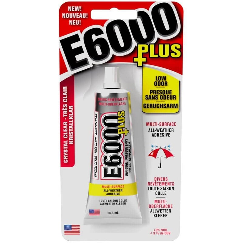 E6000 إي6000 إكليكتك برودكتس إنك. بلس غراء شفاف متعدد الاستخدامات، مقاوم للماء وقابل للطلاء، لاصق قوي ومرن للحرف اليدوية للأخشاب والزجاج والأقمشة والسيراميك والمعادن والمزيد، 26.6 مل - Image 1