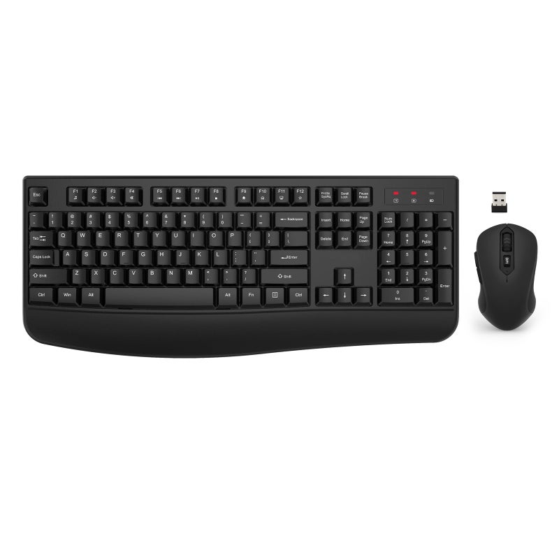 EDJO Wireless Keyboard and Mouse Combo, EDJO 2.4G Full-Sized Ergonomic Computer Keyboard with Wrist Rest and 3 Level DPI Adjustable Wireless Mouse for Windows, Mac OS Desktop/Laptop/PC - Image 1