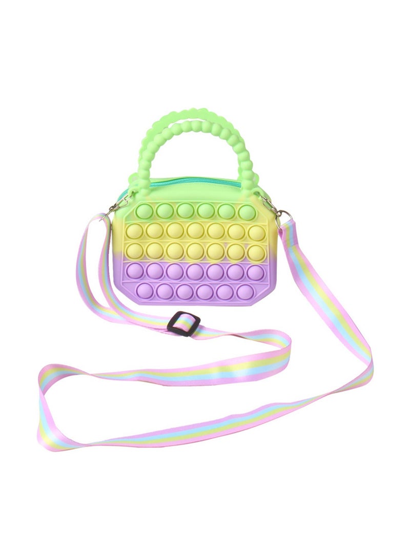 Eight-Sided Green Yellow Purple + Shoulder Strap Pop Wallet Bag Fidget Toy, Girl'S Sensory Pop Handbag, Push Bubble Stress Relief Wallet Toy, Back To School Supplies, Children'S Backpack Birthday Gift - Image 1