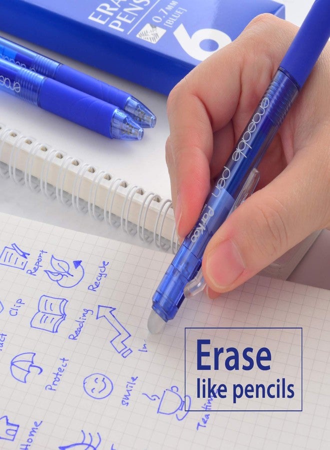 ParKoo Retractable Erasable Gel Pens Clicker, Fine Point 0.7mm, Make Mistake Disappear, Blue Ink for Note Taking and Crossword Puzzles, 6-Pack - Image 5