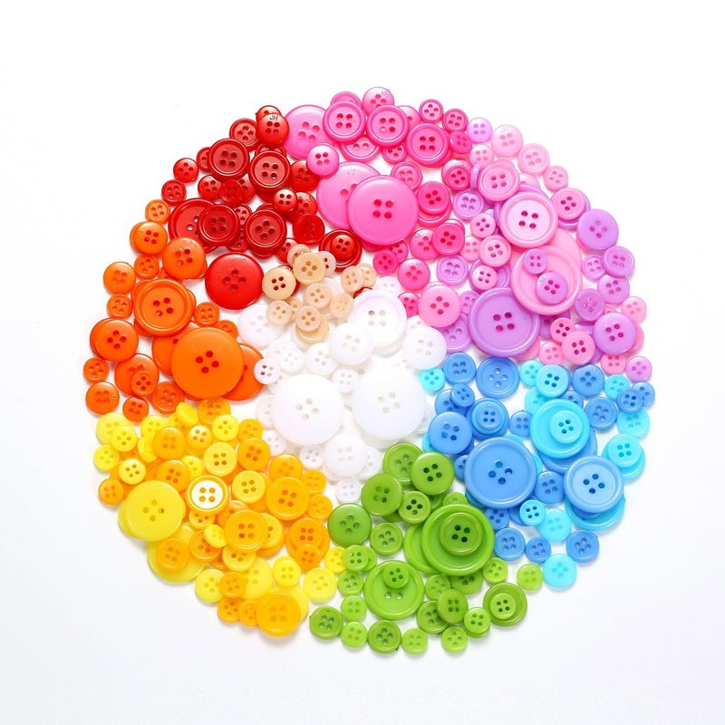 Secmity 320 pcs Colorful Buttons for Crafts DIY, 5 Size Buttons for Sewing Flatback Button Bulk with Box 4 Holes Assorted Button for Crafts and Decoration (9-25mm) - Image 4