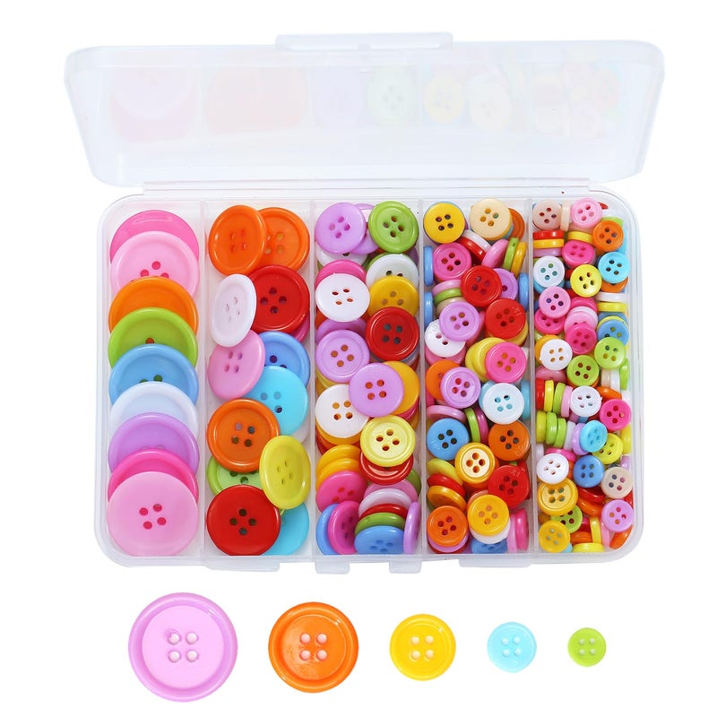 Secmity 320 pcs Colorful Buttons for Crafts DIY, 5 Size Buttons for Sewing Flatback Button Bulk with Box 4 Holes Assorted Button for Crafts and Decoration (9-25mm) - Image 1