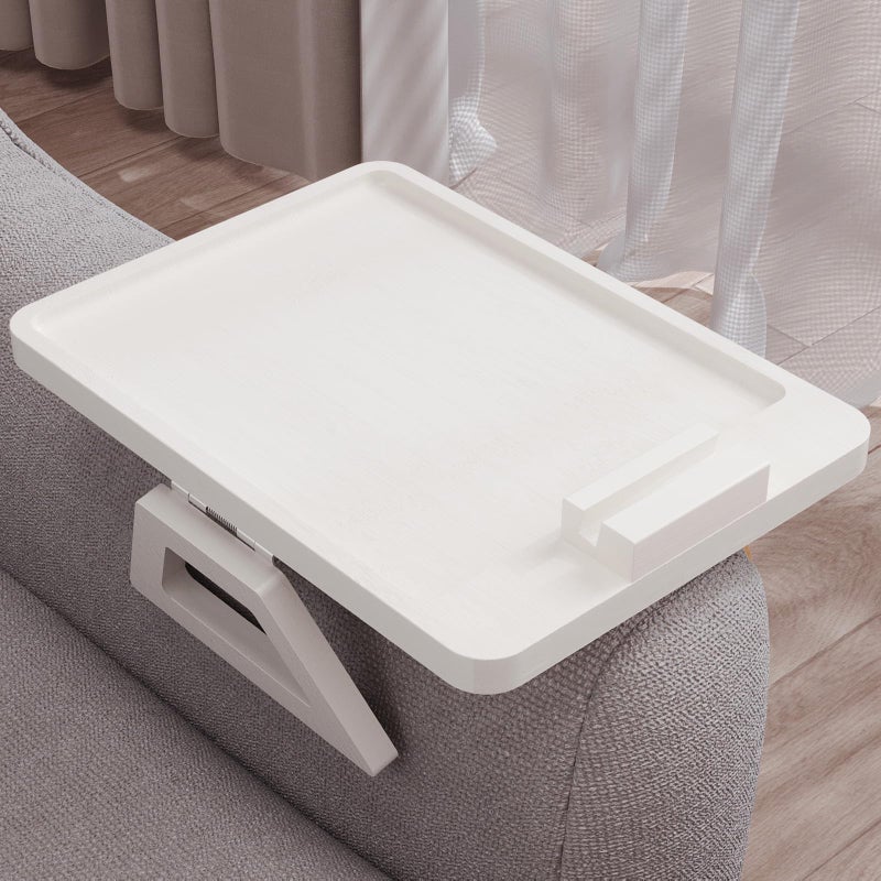 Danfoxer Couch Arm Tray with 360Â°Phone,Bamboo Folding Sofa Tray,Sofa Armrest Trays Clip-On Couch Desk for Drinks,Snacks,Phone,Remote Controlï¼ˆWhiteï¼‰ - Image 1