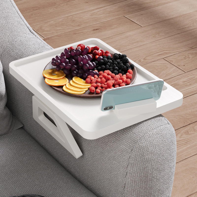 Danfoxer Couch Arm Tray with 360Â°Phone,Bamboo Folding Sofa Tray,Sofa Armrest Trays Clip-On Couch Desk for Drinks,Snacks,Phone,Remote Controlï¼ˆWhiteï¼‰ - Image 3