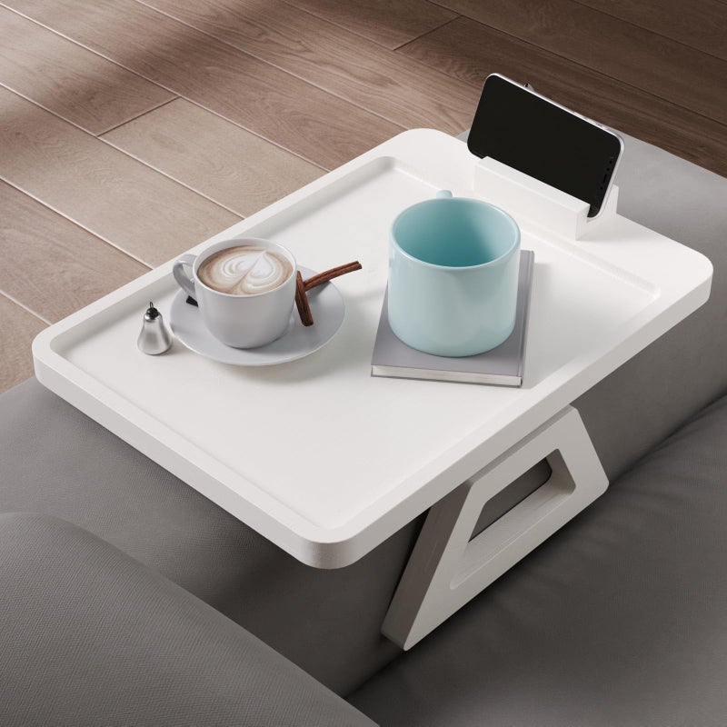 Danfoxer Couch Arm Tray with 360Â°Phone,Bamboo Folding Sofa Tray,Sofa Armrest Trays Clip-On Couch Desk for Drinks,Snacks,Phone,Remote Controlï¼ˆWhiteï¼‰ - Image 2