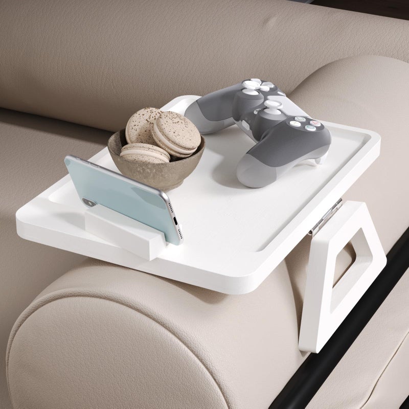Danfoxer Couch Arm Tray with 360Â°Phone,Bamboo Folding Sofa Tray,Sofa Armrest Trays Clip-On Couch Desk for Drinks,Snacks,Phone,Remote Controlï¼ˆWhiteï¼‰ - Image 4