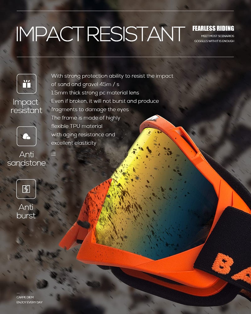 BATFOX Dirt Bike ATV Goggles Motorcycle Gear Riding Motocross Dirtbike 4-Wheeler MX DH Accessories Goggles Glasses for Men Women Youth UV400 Protection Dust-proof Anti-Slip Strap - Image 4