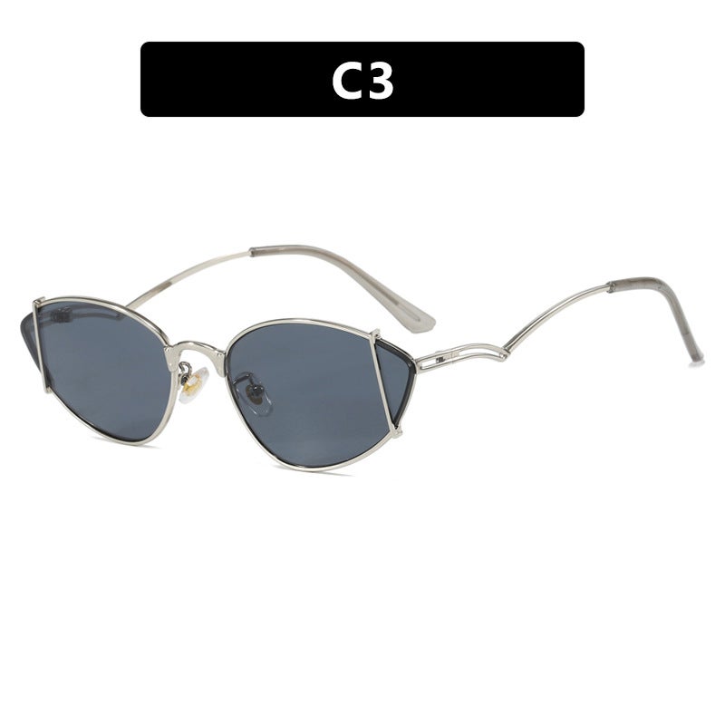 Generic Korean Style Little Red Book Cat-Eye Sunglasses, Fashionable and Personalized Anti-Uv Sunglasses, Metal Concave Shape Sunglasses, Trendy C3-silver frame gray piece