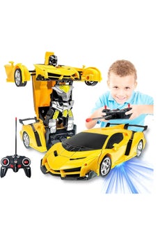 YOKA Remote Control Car for Kids, 2-in-1 Birthday Hobby Rc Robot Car Toy, 1:18 Scale with One-Button Deformation, Car Transformer Toy for 5-12 Years Old Racing Cars for Boys Girls (Yellow)  - Image 1