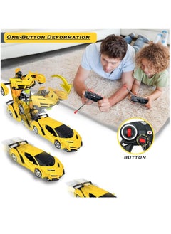 YOKA Remote Control Car for Kids, 2-in-1 Birthday Hobby Rc Robot Car Toy, 1:18 Scale with One-Button Deformation, Car Transformer Toy for 5-12 Years Old Racing Cars for Boys Girls (Yellow)  - Image 2