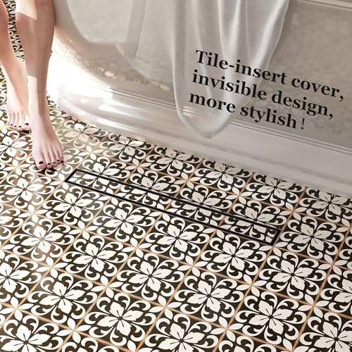 Neodrain 24Inch Linear Shower Drain with Tile Insert Grate Matte Black 304 Stainless Steel Rectangle Shower Floor Drain Linear Drain with Leveling Feet Hair Strainer - Image 3