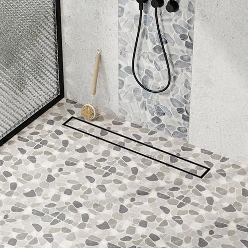 Neodrain 24Inch Linear Shower Drain with Tile Insert Grate Matte Black 304 Stainless Steel Rectangle Shower Floor Drain Linear Drain with Leveling Feet Hair Strainer - Image 1