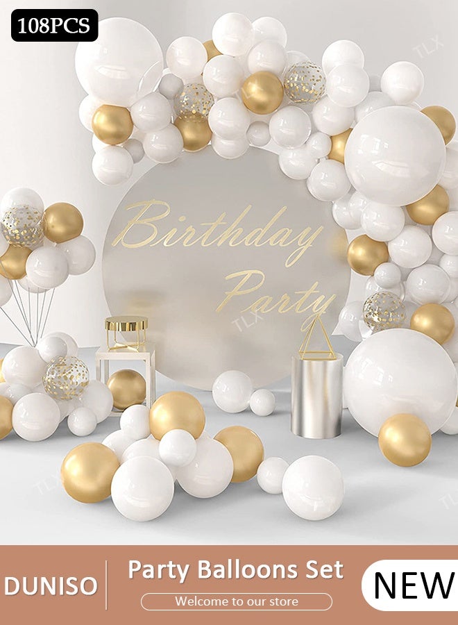 DUNISO مجموعة من 112 قطعة من بالونات جارلاند متعددة الألوان باللون الذهبي والأبيض من اللاتكس الباستيل لتزيين خلفية حفل زفاف الطفل وأعياد الميلاد - Image 1