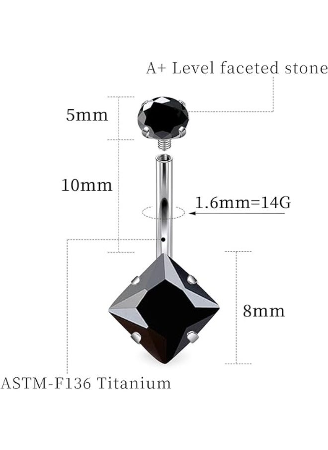 ماركة غير محددة حلقة مثقوبة في السرة من التيتانيوم ASTM F136 مصنوعة من 14 جرامًا مع خيوط داخلية وزينتها زركونيا مكعبة، حلقات سرة، حلقات باربل مثقوبة للنساء والرجال، بار بطن 10 مم.  - Image 2