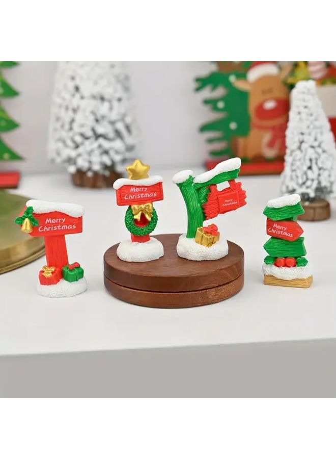 Brown Miniature Christmas Directional Sign Statues with Red Green Arrows for Holiday Decor - Image 5