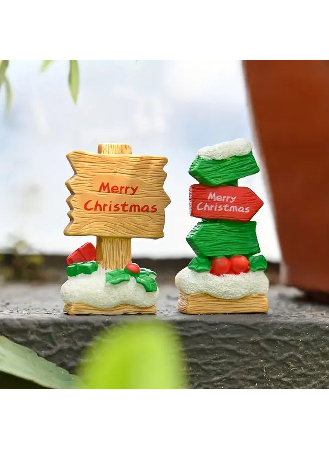 Brown Miniature Christmas Directional Sign Statues with Red Green Arrows for Holiday Decor - Image 2