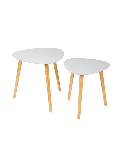 Nesting Coffee Tables, Set Of 2 Modern Nesting Side Tables - Triangle Shape, Rounded Edges, White Top Bamboo Nesting Coffee Table Set, Sturdy, For Living Room Or Office