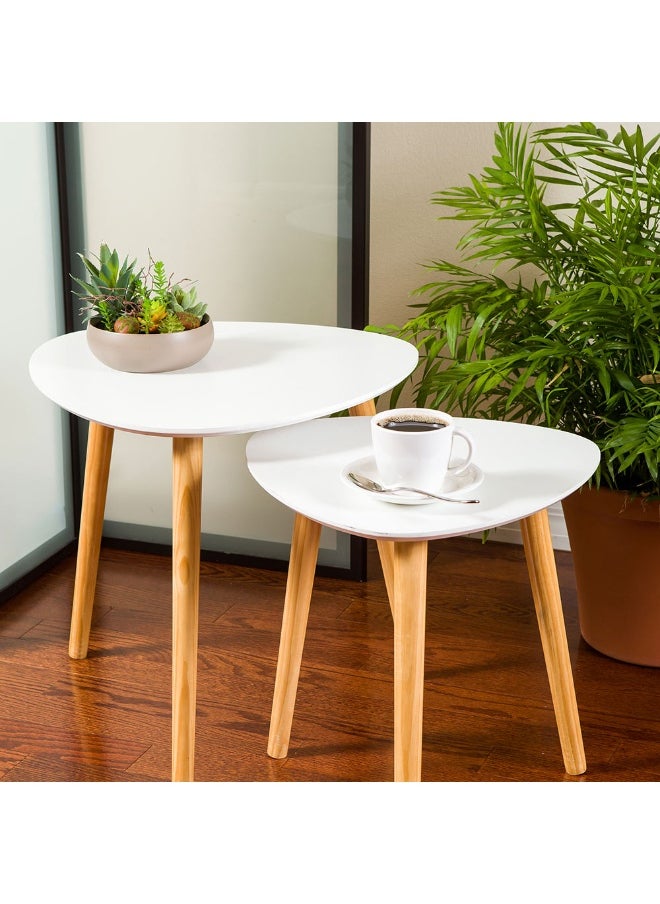 Restaurantware - Nesting Coffee Tables, Set Of 2 Modern Nesting Side Tables - Triangle Shape, Rounded Edges, White Top Bamboo Nesting Coffee Table Set, Sturdy, For Living Room Or Office - Image 1