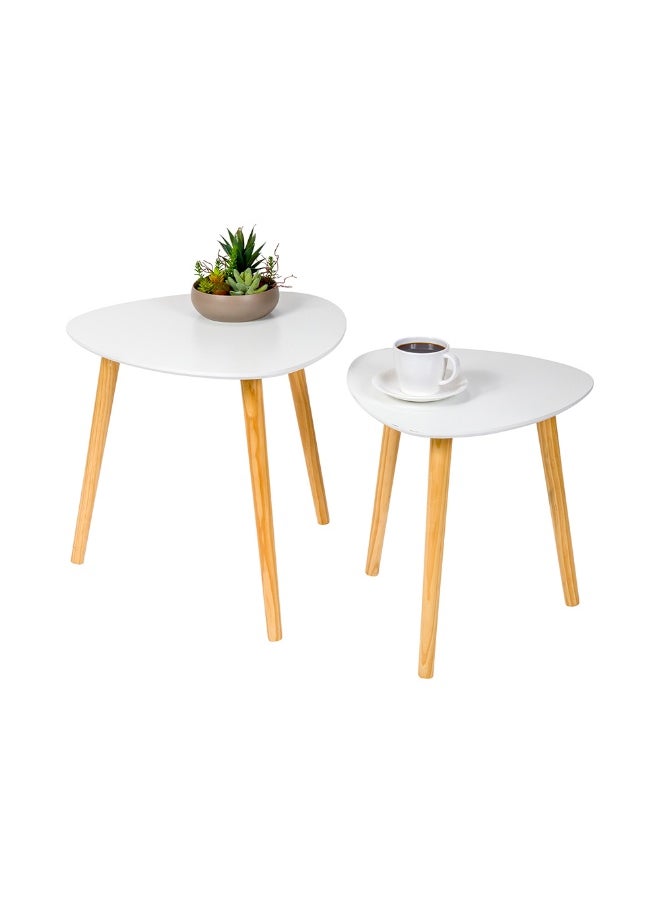 Restaurantware - Nesting Coffee Tables, Set Of 2 Modern Nesting Side Tables - Triangle Shape, Rounded Edges, White Top Bamboo Nesting Coffee Table Set, Sturdy, For Living Room Or Office - Image 1