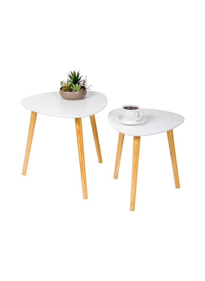 Restaurantware - Nesting Coffee Tables, Set Of 2 Modern Nesting Side Tables - Triangle Shape, Rounded Edges, White Top Bamboo Nesting Coffee Table Set, Sturdy, For Living Room Or Office - Image 1