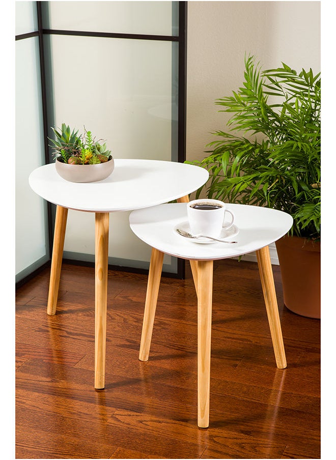 Restaurantware - Nesting Coffee Tables, Set Of 2 Modern Nesting Side Tables - Triangle Shape, Rounded Edges, White Top Bamboo Nesting Coffee Table Set, Sturdy, For Living Room Or Office - Image 1