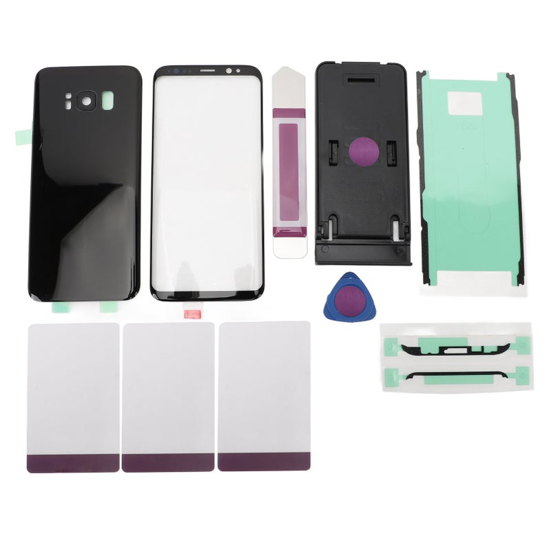 Back Glass Cover Housing Door Black Pre Installed Camera Lens Waterproof Adhesive with Repairing Tools Front Outer Glass Lens Screen for Galaxy S8 - Image 1