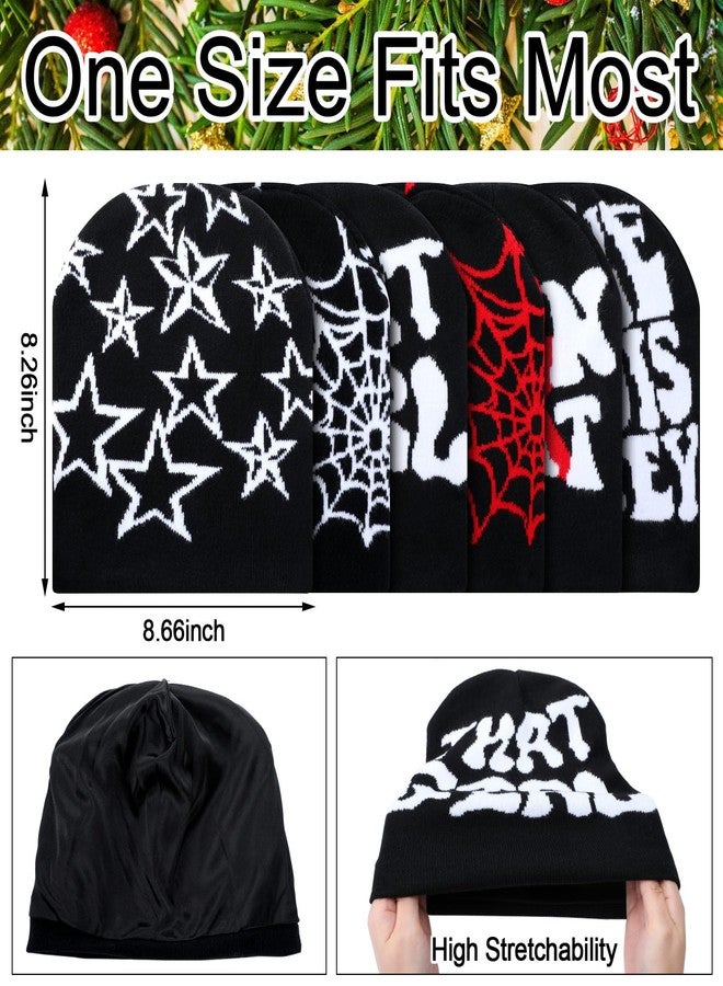 Skicuff مجموعة قبعات شتوية من 6 قطع من Skicuff، قبعات صوفية مبطنة بالساتان، قبعات دافئة مزينة برسومات للرجال والنساء، قبعات محبوكة من طراز Y2K للطقس البارد - Image 2