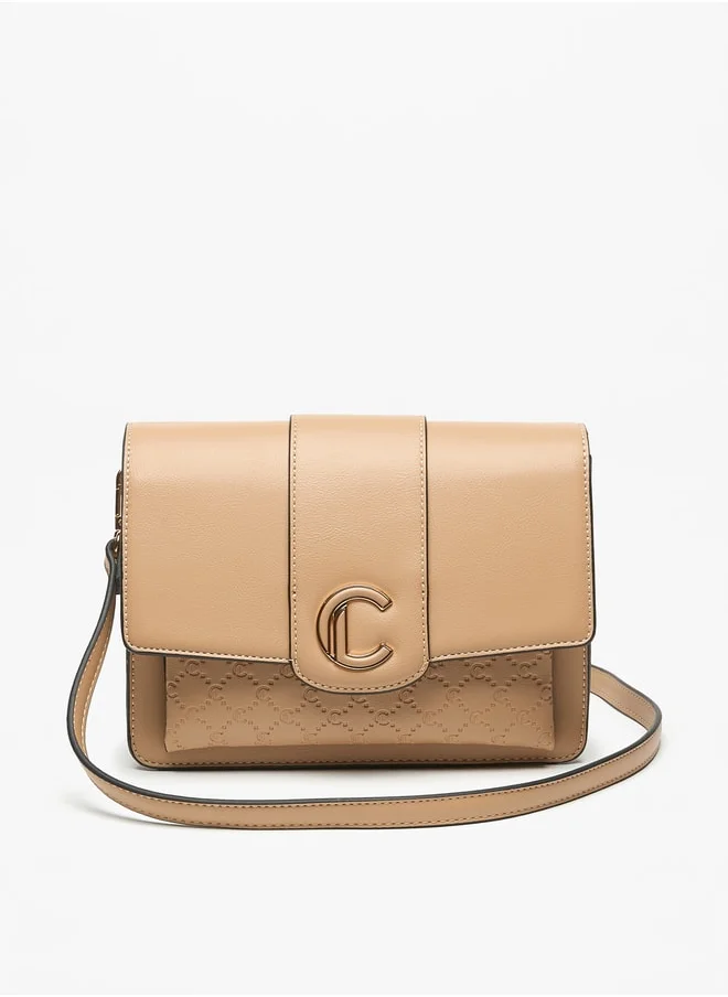 لو كونفورت Le Confort Monogram Embossed Crossbody Bag with Button Closure and Detachable Strap